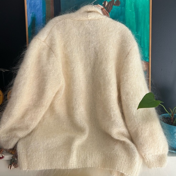 Vintage Boho Mohair Cream Cardigan with Floral Accents One Size - Picture 10 of 14